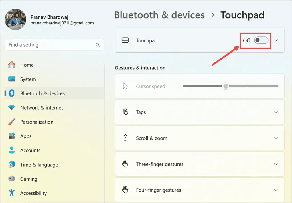 Turn ON the Touchpad option from Settings