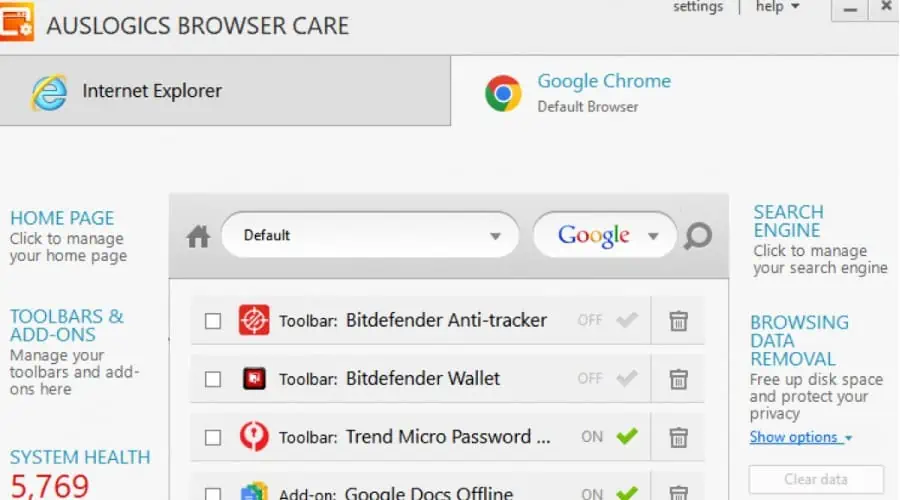 auslogics browser cleaner software