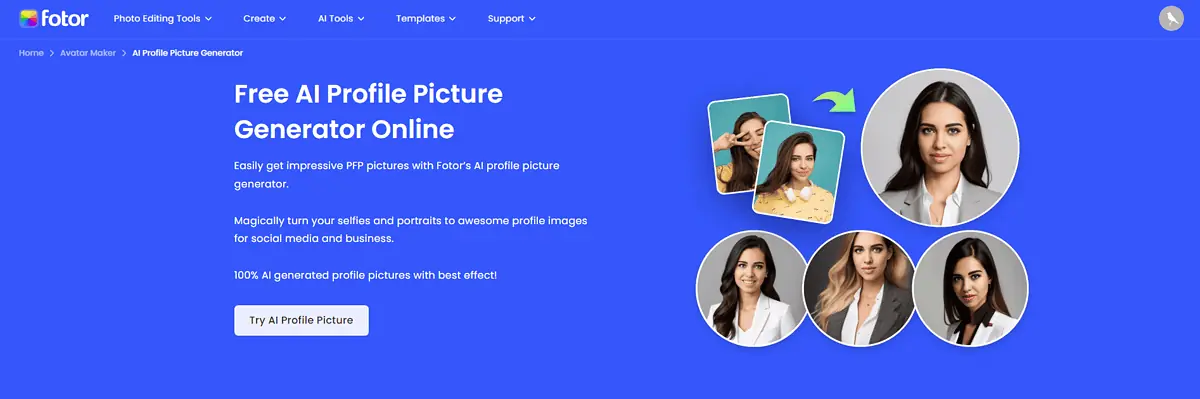 Fotor AI Profile Picture Generator website