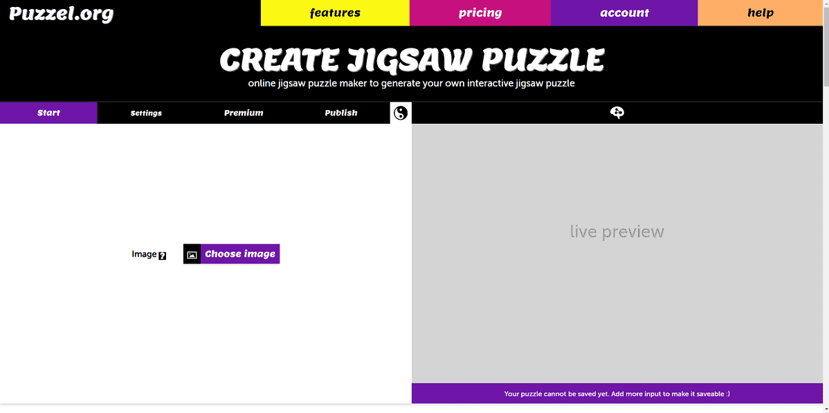 Puzzel jigsaw puzzle creation interface