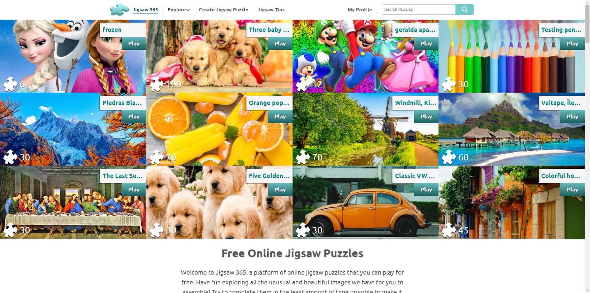 Quebra-cabeças Online Grátis no Jigsaw 365