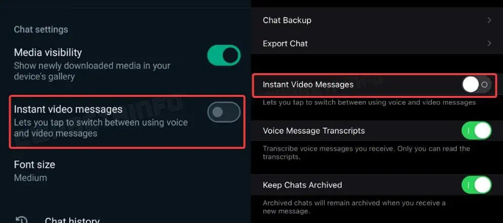 How to switch between instant voice and video messages on WhatsApp