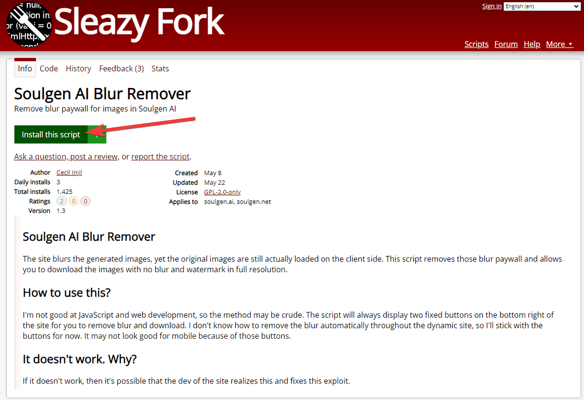 Install Sleazy Fork script