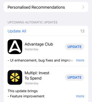 iphone update app button