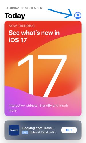 app store account icon in the top right corner