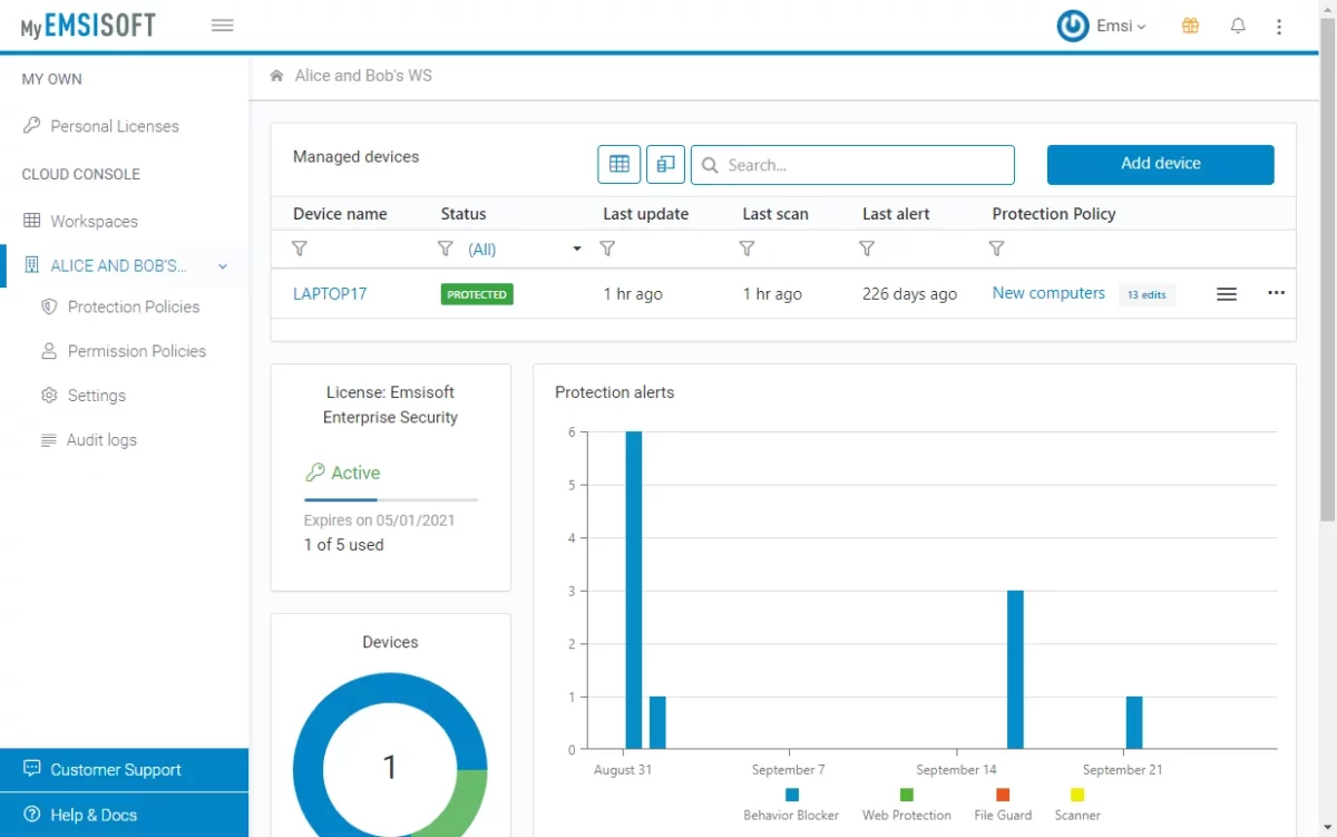 emsisoft homescreen dashboard