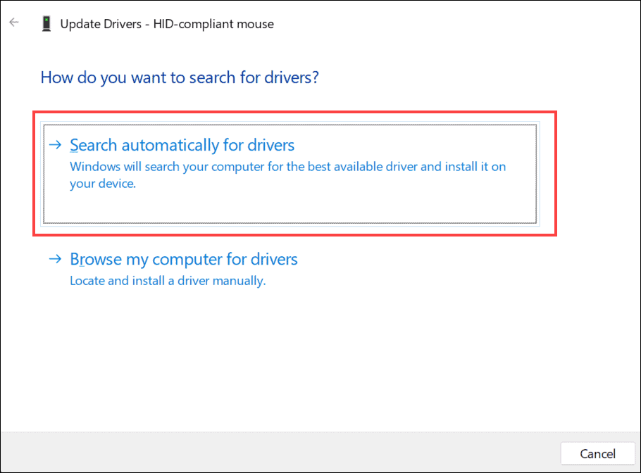 search automatically for mouse drivers