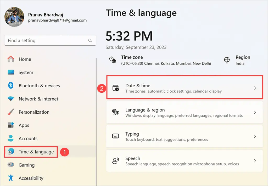 windows 11 Date and Time settings