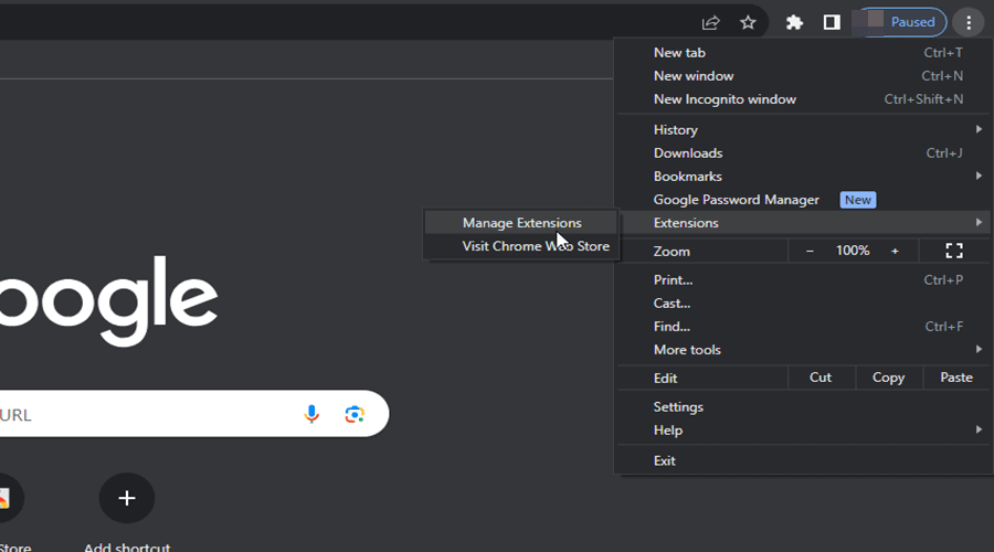 chrome manage extensions