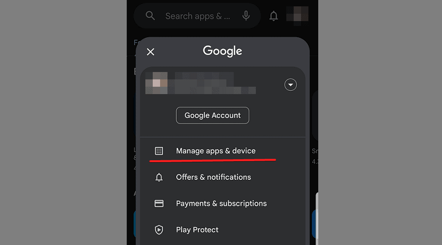 manage apps & device on google play