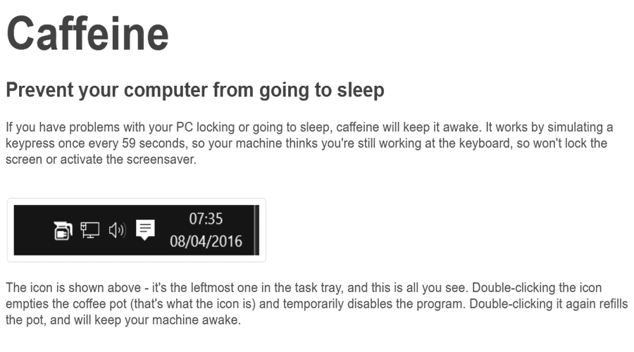 caffeine on taskbar