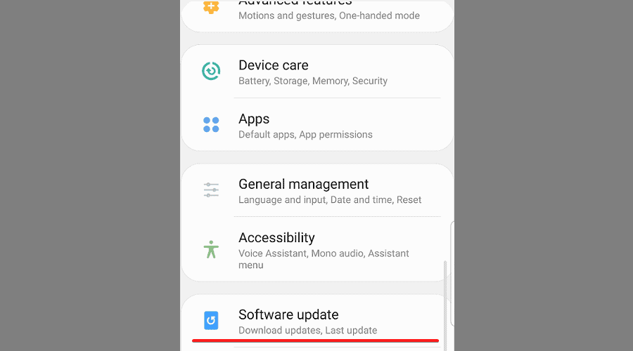 software update in settings