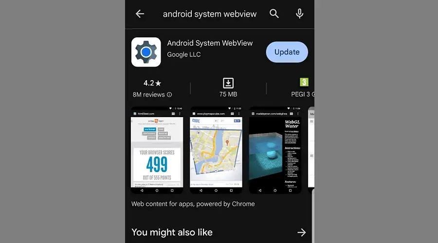 Android System WebView on google play