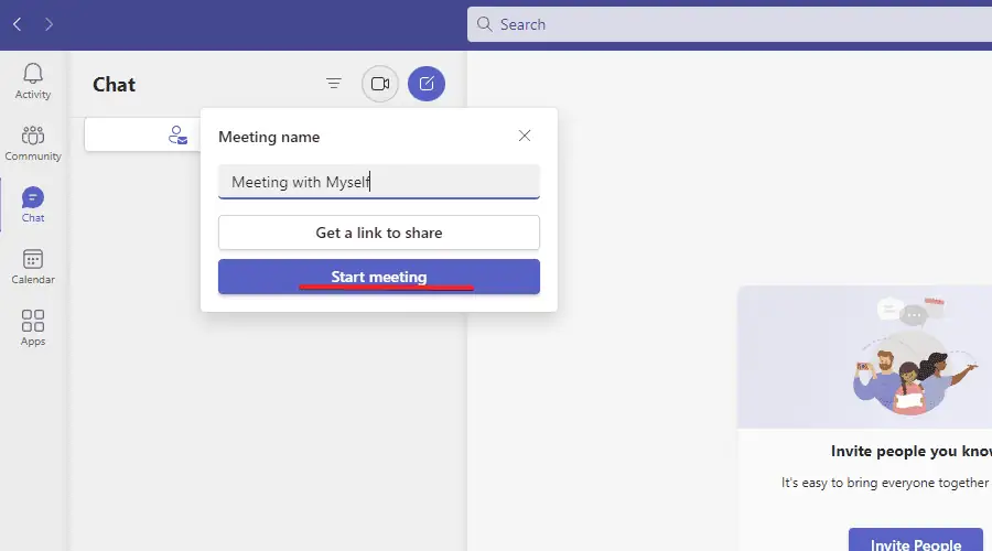 start meeting on teams