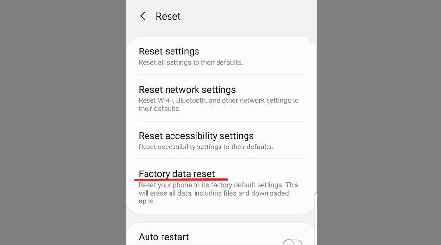 factory data reset in reset