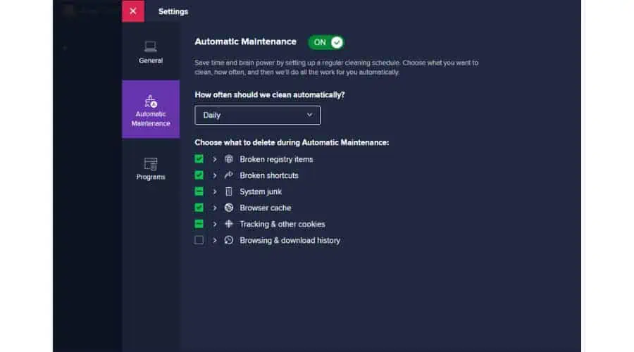 Avast Cleanup Automatic Maintenance