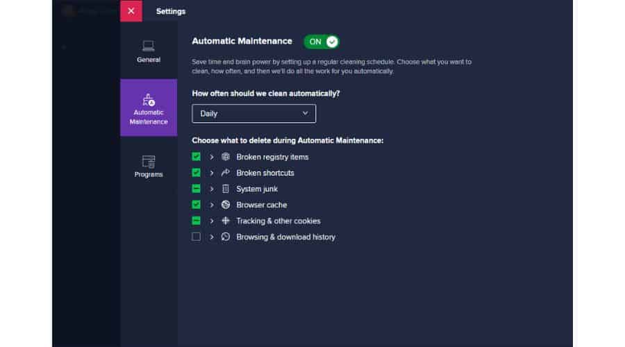 Avast Cleanup Automatic Maintenance