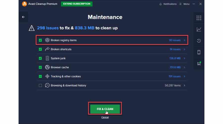 Avast Cleanup Maintenance