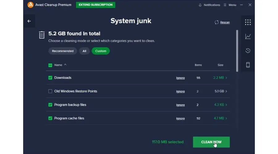 Avast Cleanup System Junk