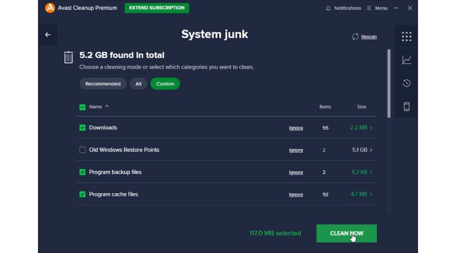 Avast Cleanup System Junk