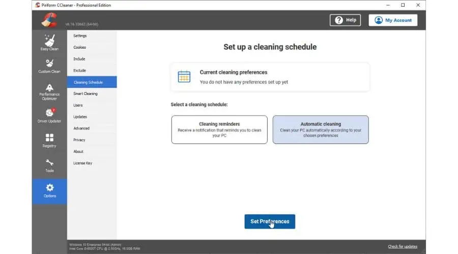 CCleaner Cleaning Schedule