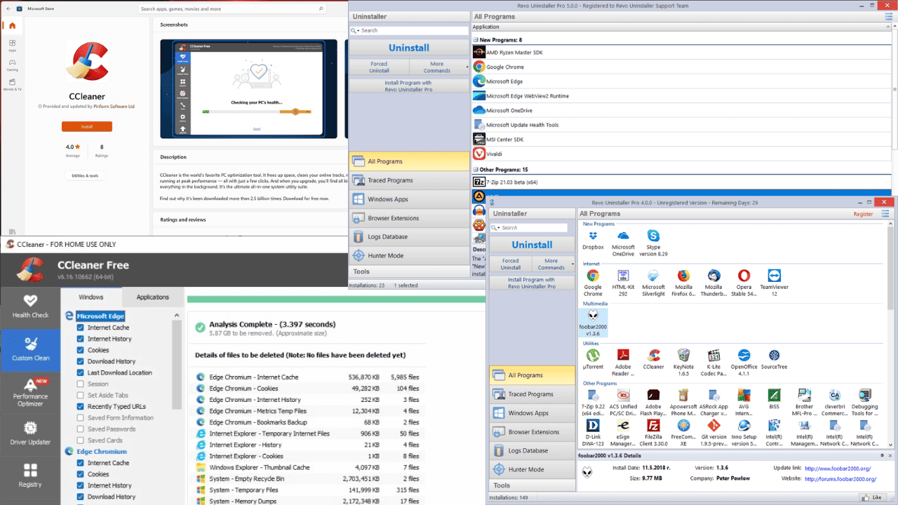 Programma di disinstallazione CCleaner vs Revo