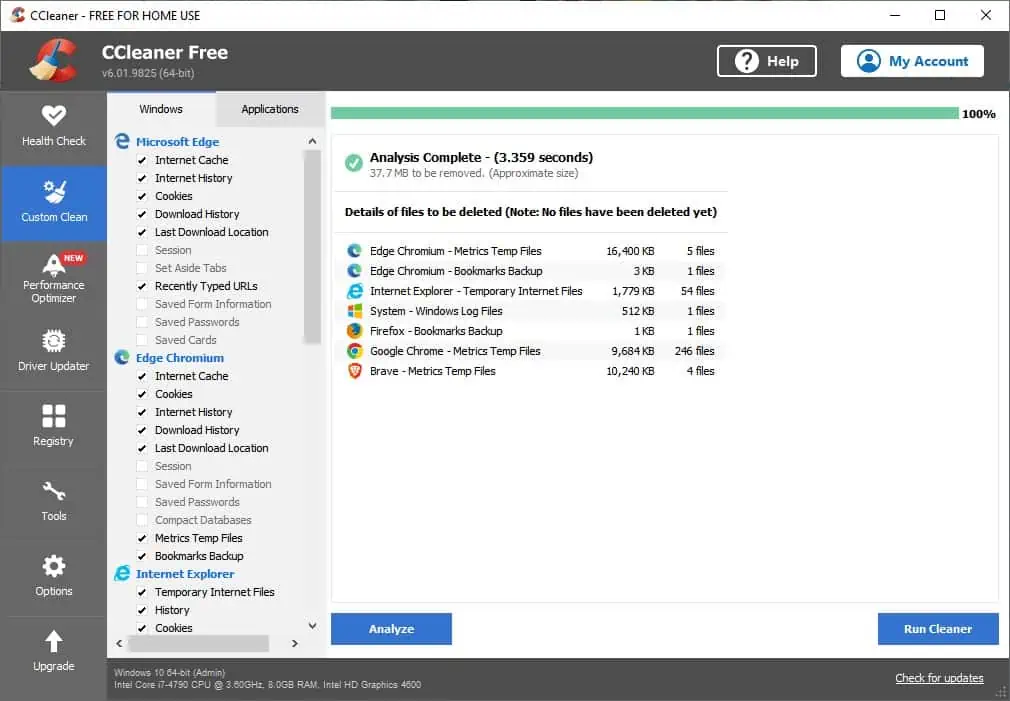 CCleaner USER INTERFACE
