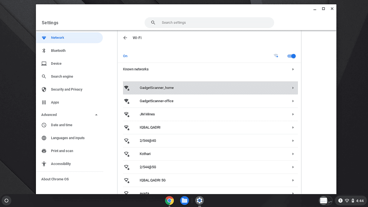 Chromebook network settings