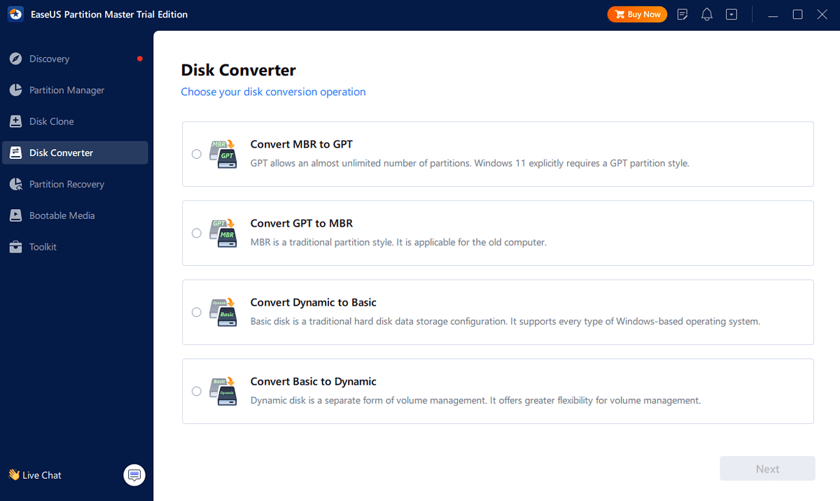 EaseUS Disk Converter Feature