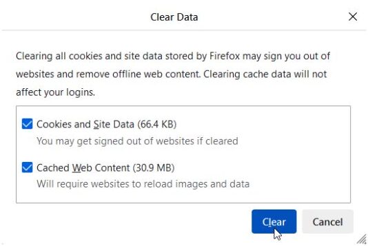 Firefox Clear Data