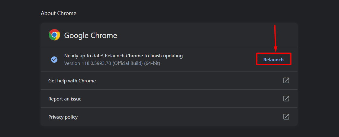 Google Chrome update relaunch