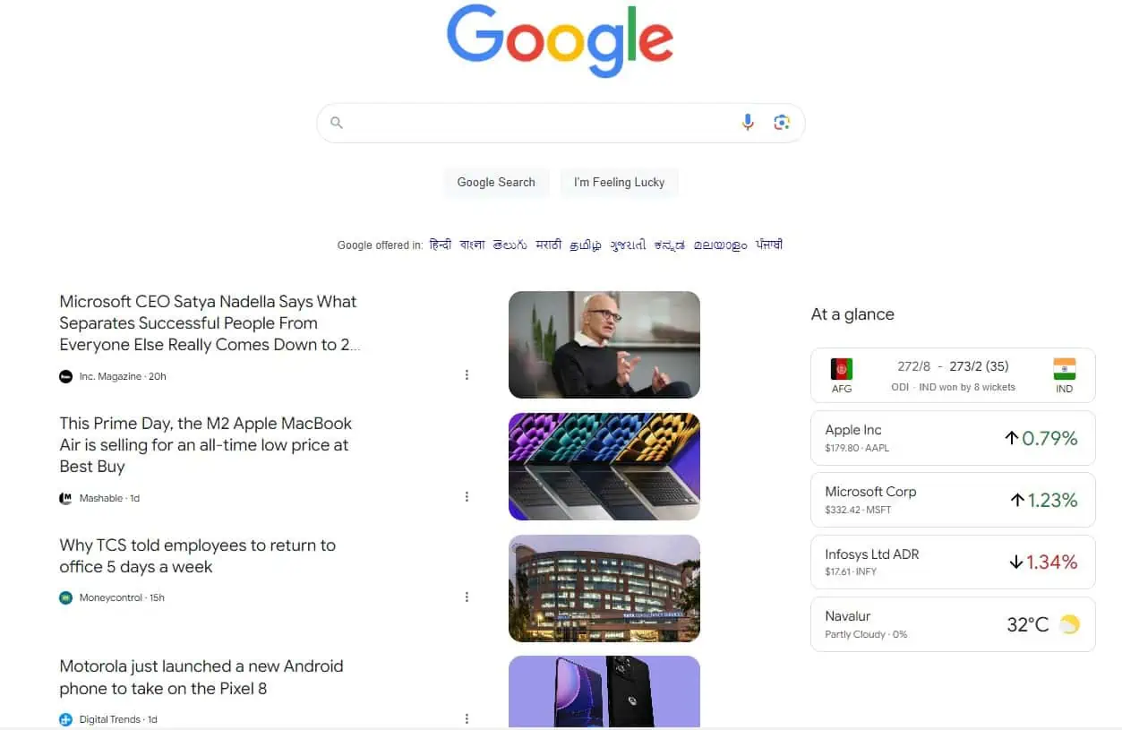 Google Home page desktop discover feed