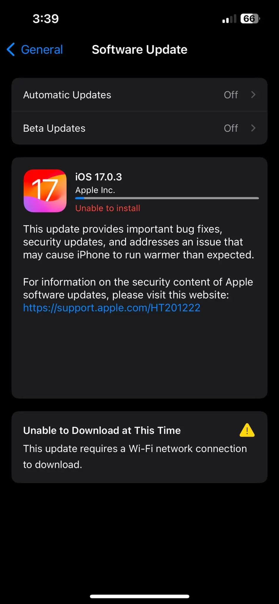 iphone software update unable to download at this time