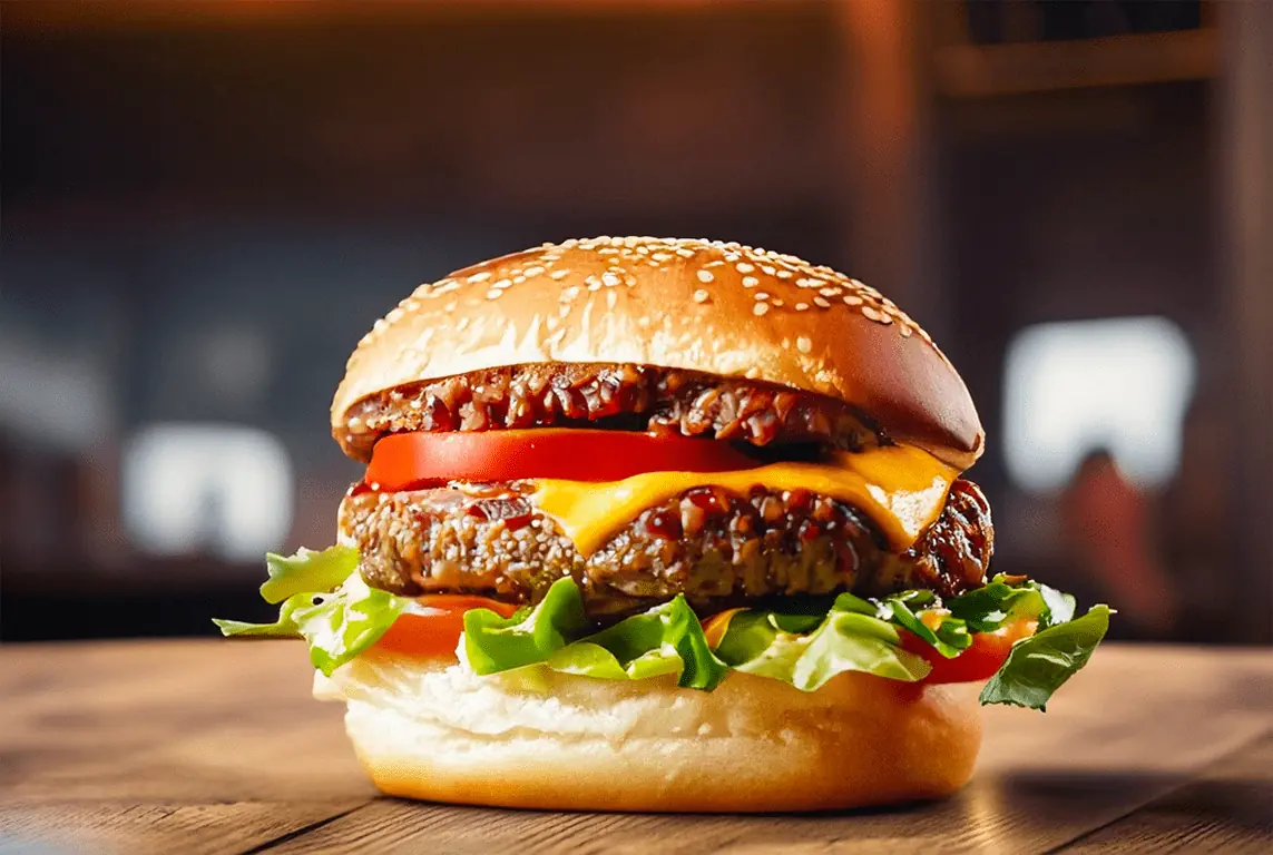Foto de una hamburguesa mejorada con indicaciones más detalladas en Adobe Firefly
