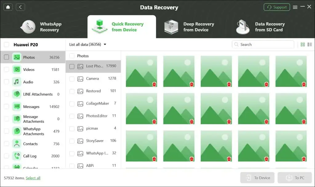 Recovered Data by DroidKit