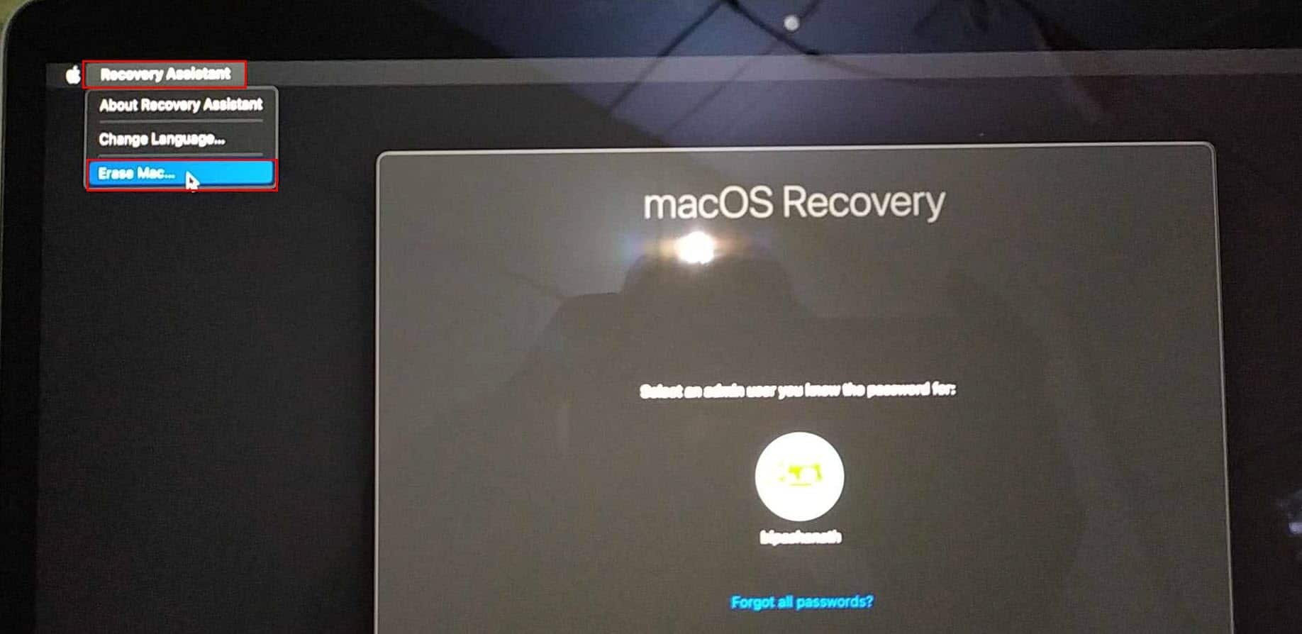recovery assistant erase mac
