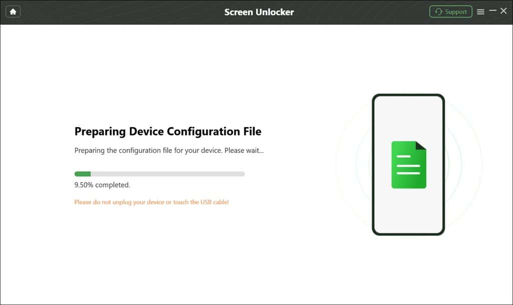 Screen Unlocker prepara il file di configurazione del dispositivo
