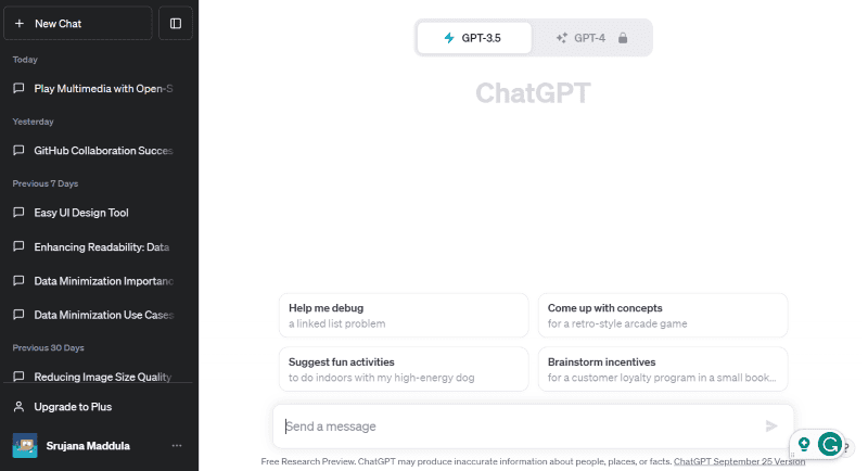 chatgpt user interface