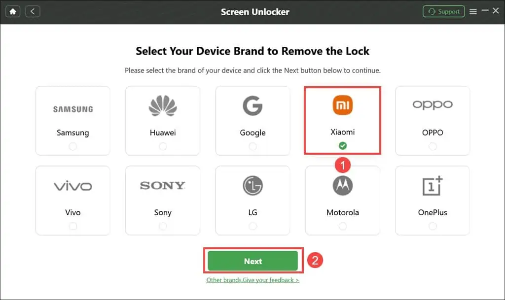 Select the device manufacturer