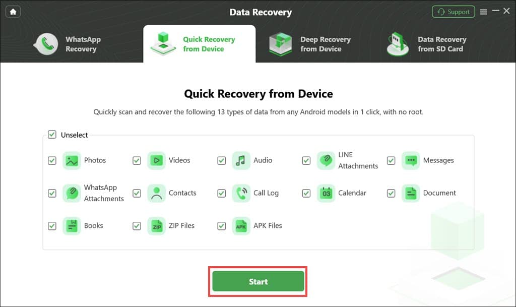 Select the type of data to recover