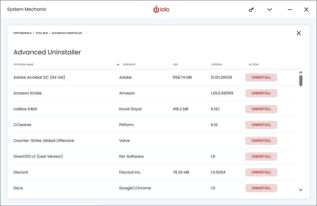 System Mechanic Advanced Uninstaller