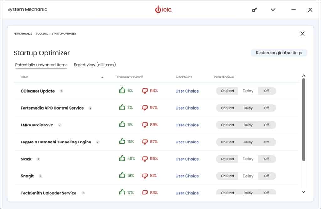 System Mechanic Startup Optimizer