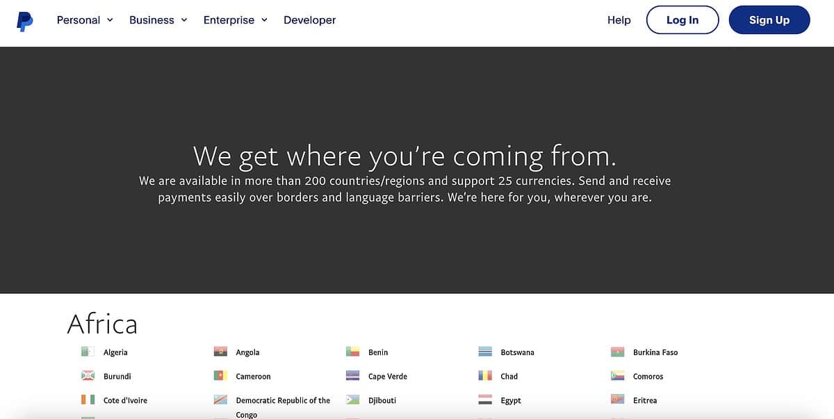 Check PayPal's supported countries