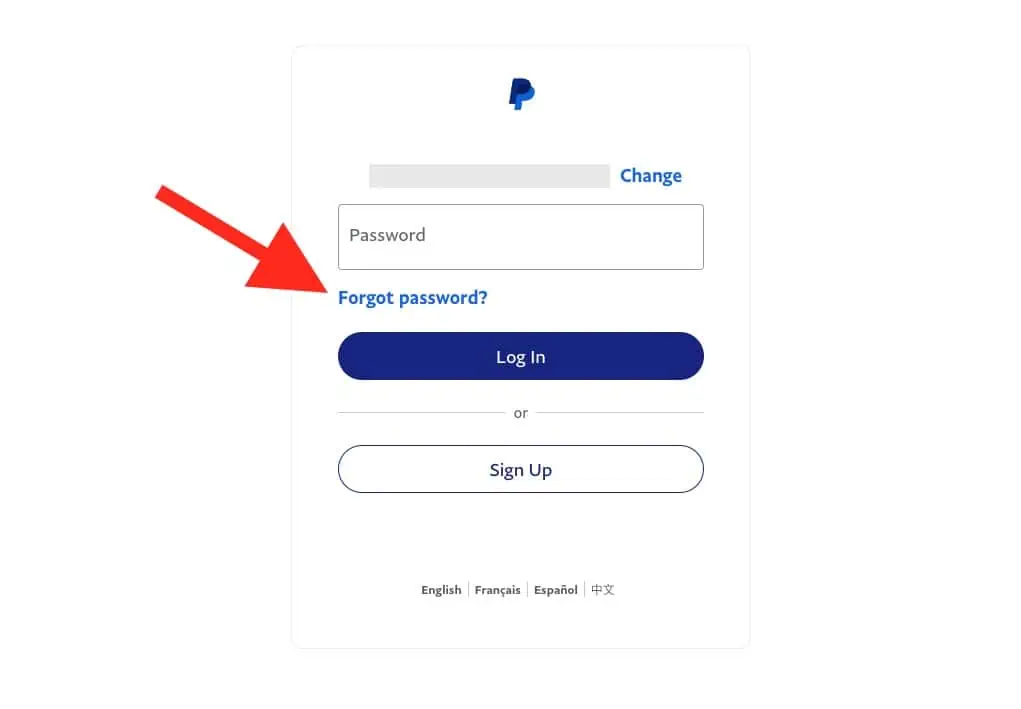 Click Forgot Password PayPal