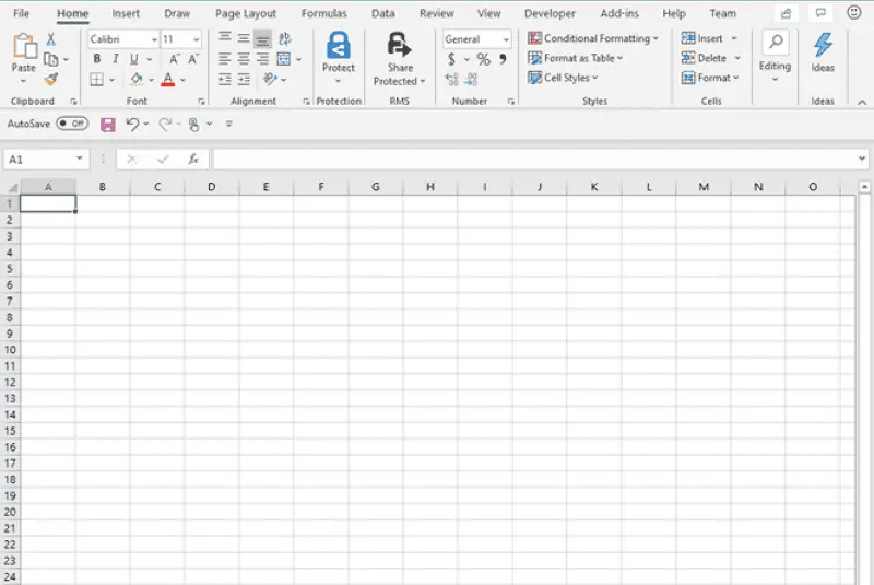 Microsoft Excel user interface