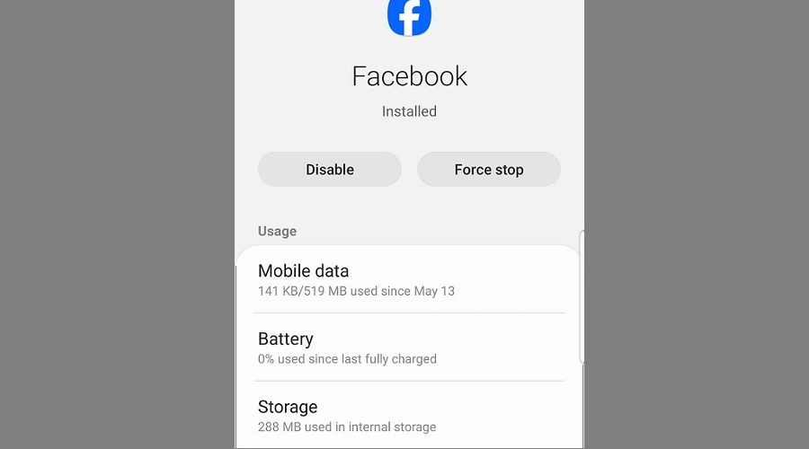 archiviazione dell'app Facebook