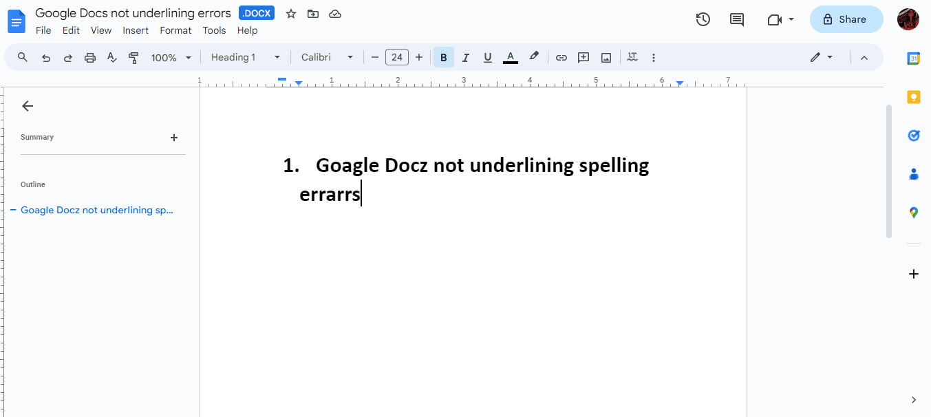 google docs לא מדגיש שגיאות כתיב
