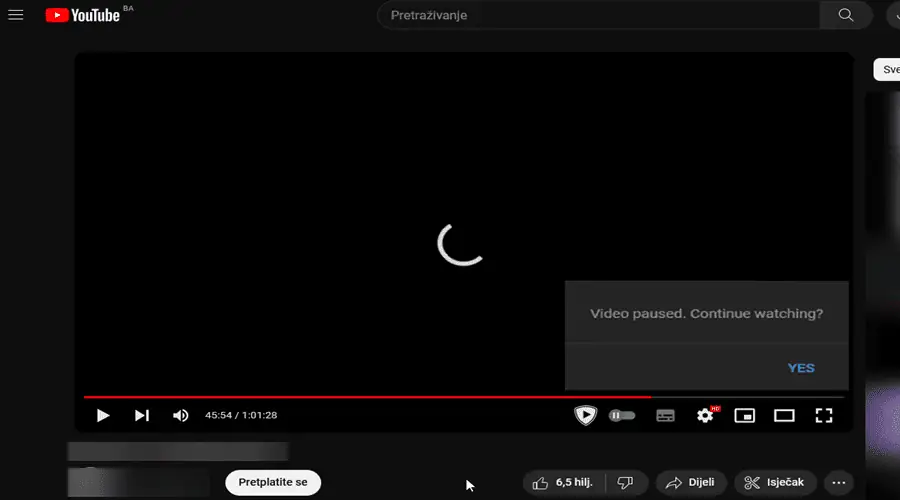Video angehalten, weiter auf YouTube ansehen
