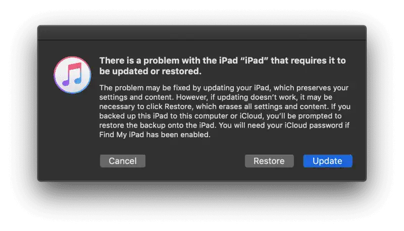 restore or update ipad