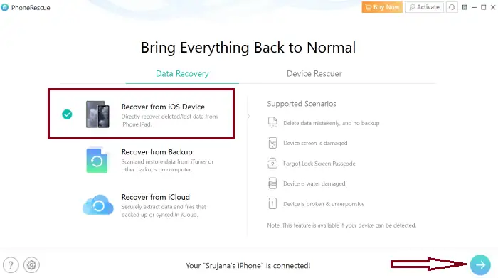 Recover from ios device on phonerescue